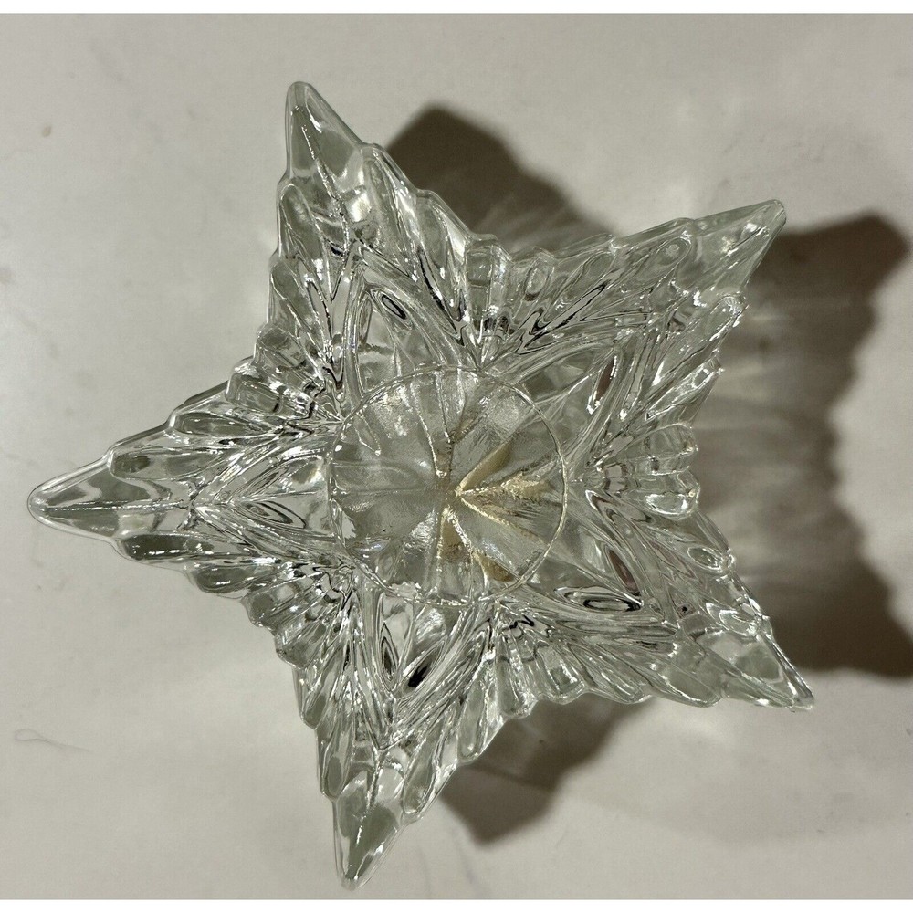 Vtg Crystal Clear Star Shape Lead Crystal Trinket Jewelry Box Romania Glass Lid - Picture 3 of 16